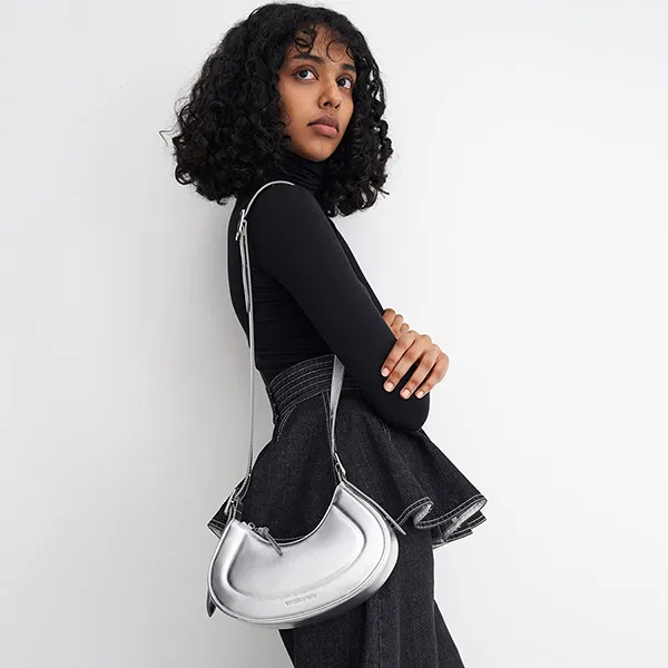 Túi Đeo Vai Nữ Charles & Keith CNK Petra Curved Shoulder Bag Silver 20271258 Màu Bạc