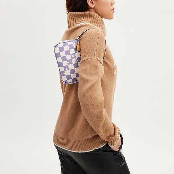 Túi Đeo Vai Nữ Coach Nolita 19 With Checkerboard Print CR394SVWPB Màu Tím Trắng