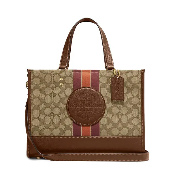 Túi Tote Nữ Coach Dempsey Carryall In Signature Jacquard With Stripe And Coach Patch C8448 Màu Nâu
