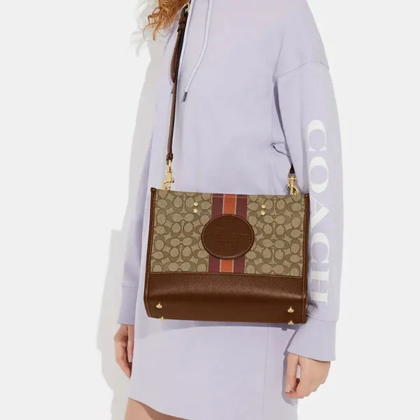 Túi Tote Nữ Coach Dempsey Carryall In Signature Jacquard With Stripe And Coach Patch C8448 Màu Nâu