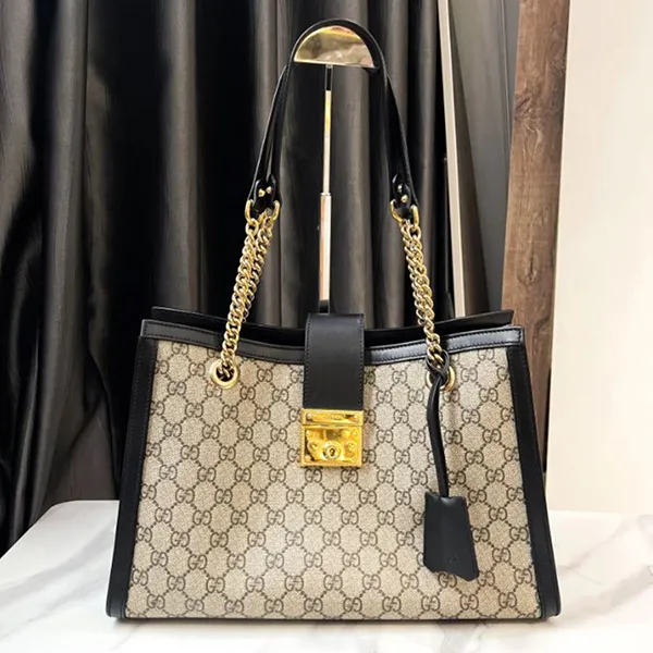 Túi Tote Nữ Gucci Padlock Bag In Brown Fabric Màu Nâu Đen - Túi xách - Vua Hàng Hiệu