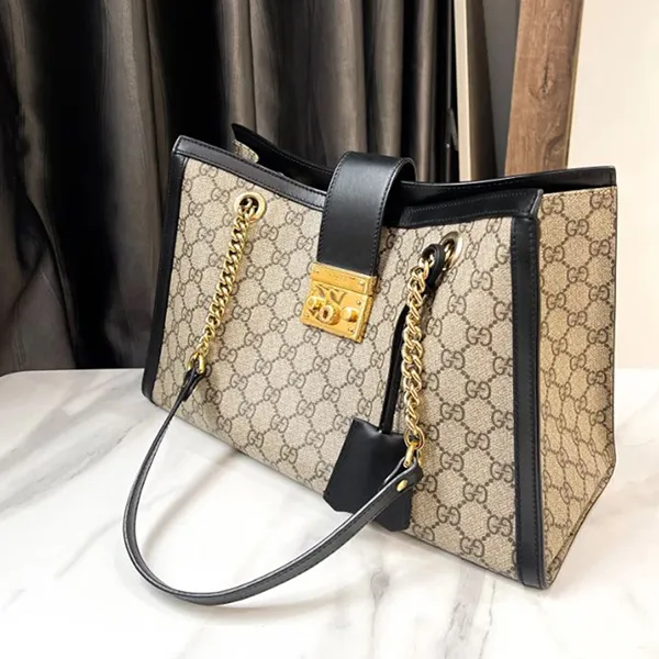 Túi Tote Nữ Gucci Padlock Bag In Brown Fabric Màu Nâu Đen - Túi xách - Vua Hàng Hiệu