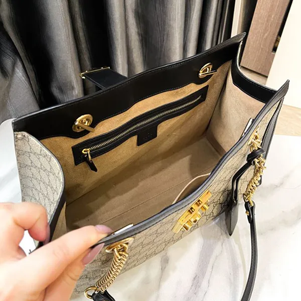 Túi Tote Nữ Gucci Padlock Bag In Brown Fabric Màu Nâu Đen - Túi xách - Vua Hàng Hiệu
