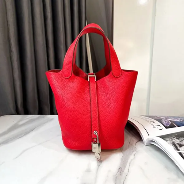 Túi Tote Nữ Hermès Picotin Lock P18 Handbag Clemence Leather Rouge Casaque Màu Đỏ