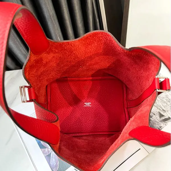Túi Tote Nữ Hermès Picotin Lock P18 Handbag Clemence Leather Rouge Casaque Màu Đỏ