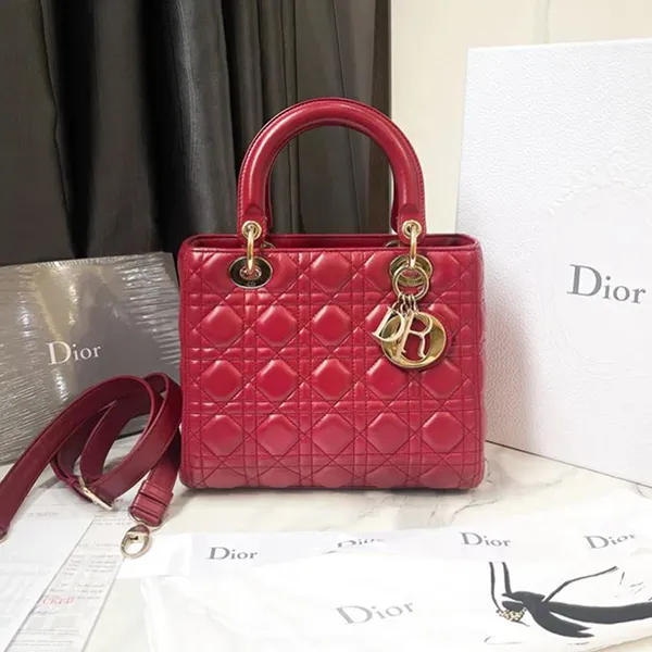 Túi Xách Nữ Christian Dior Medium Lady Dior Bag Màu Đỏ - Túi xách - Vua Hàng Hiệu