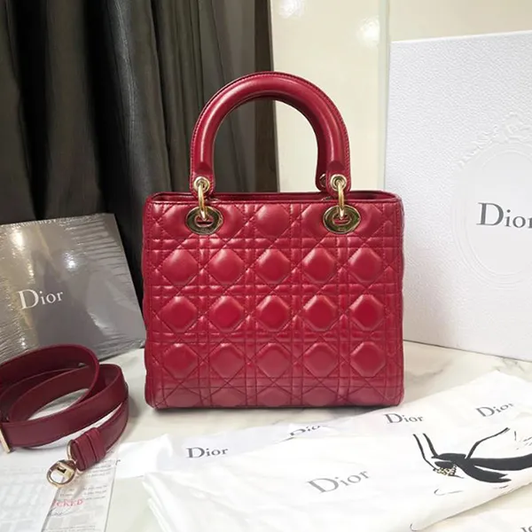 Túi Xách Nữ Christian Dior Medium Lady Dior Bag Màu Đỏ - Túi xách - Vua Hàng Hiệu