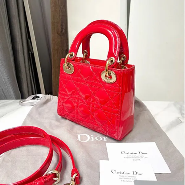 Túi Xách Nữ Christian Dior Red Cannage Quilted Patent Leather Mini Lady Bag Màu Đỏ - Túi xách - Vua Hàng Hiệu