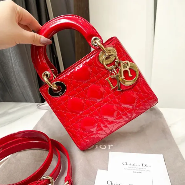 Túi Xách Nữ Christian Dior Red Cannage Quilted Patent Leather Mini Lady Bag Màu Đỏ - Túi xách - Vua Hàng Hiệu