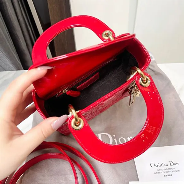 Túi Xách Nữ Christian Dior Red Cannage Quilted Patent Leather Mini Lady Bag Màu Đỏ - Túi xách - Vua Hàng Hiệu