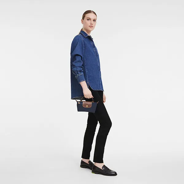 Túi Xách Nữ Longchamp Le Pliage Original Pouch With Handle Màu Xanh Navy - Túi xách - Vua Hàng Hiệu