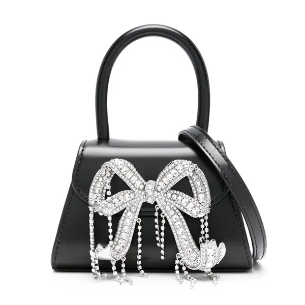 Túi Xách Tay Nữ Self-Portrait Mini Rhinestone Bow Leather Tote Bag Màu Đen