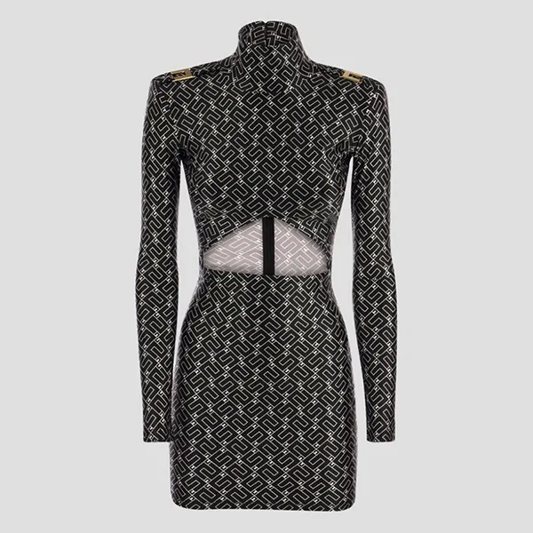 Váy Nữ Elisabetta Franchi Black With Logo Printed AB43736E2V400 Màu Đen