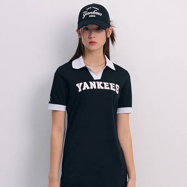 【MLB】 Women's Varsity Open Collar Slim Fit One Piece Váy MLB Women's Open Collar Comfortable Fit One Piece New