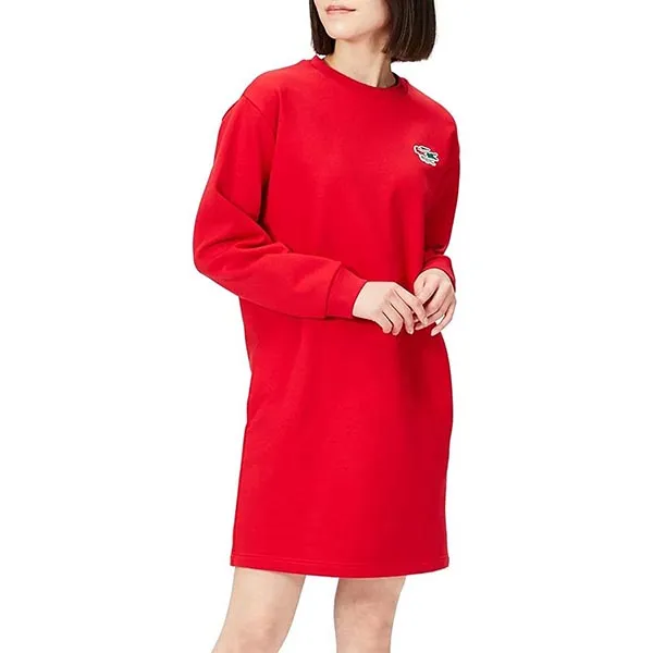Váy Suông Nữ Lacoste Official Holiday Collector Sweatshirt Dress EF9109L Màu Đỏ Size 34
