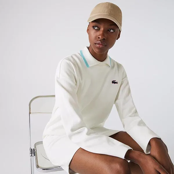 Váy Suông Nữ Lacoste Women's Sport Crew Neck Cotton Sweatshirt Dress EF2611-51 Màu Trắng Size 34