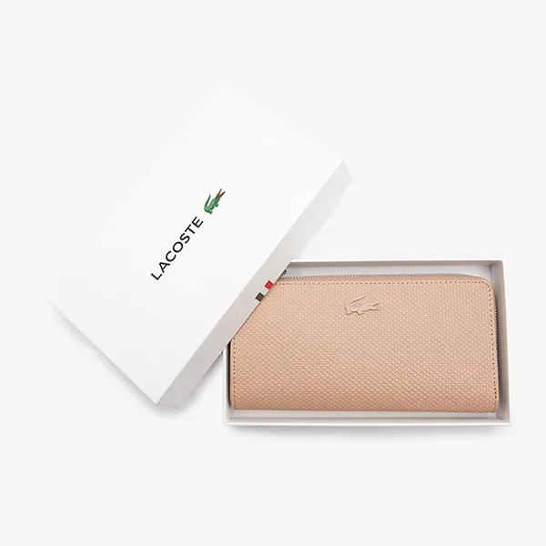 Ví Nữ Lacoste Women's Chantaco Zippered Matte Piqué Leather Wallet NF3580KL Màu Hồng