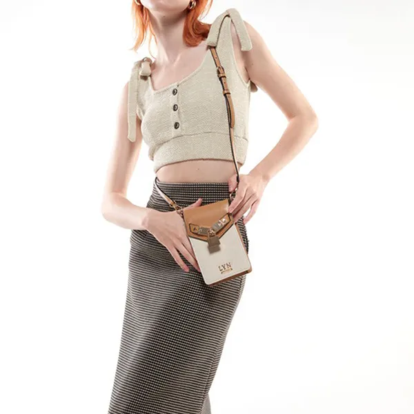 Ví Nữ Lyn Delyn Mobile Pocket Wallets On Chain LL23FWF008 Màu Nâu Trắng