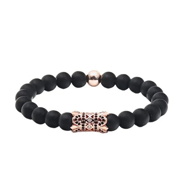 Vòng Đeo Tay Nam Viya Jewelry VJBR-V03BO Premium Matt Black Onyx Natural Stone With Charm Màu Đen Size 20.5cm