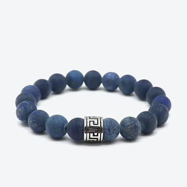 Vòng Đeo Tay Nam Viya Jewelry VJ-BRV183BA Premium Matt Blue Agate Natural Stone With Charm Màu Xanh Size 20.5cm