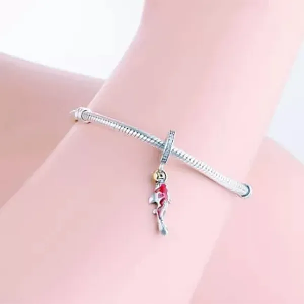 Set Vòng Đeo Tay + Hạt Vòng Charm Nữ Pandora Red Enamel Lucky Koi Fish Charms Pendant Fit Silver Bracelet Màu Bạc Size 17
