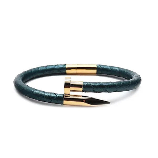 Vòng Đeo Tay Viya Jewelry VJPT-C2GR Genuine Green Python Leahter Nail Bracelet With Gold Plated Màu Xanh Green Size 17.5cm