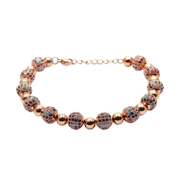 Vòng Đeo Tay Nữ Viya Jewelry VJBR-CR02 RG Premium Rose Gold Macrame Metal Beads With Swaroski Charm, Stailess Steel Màu Vàng Hồng Size 17.5cm