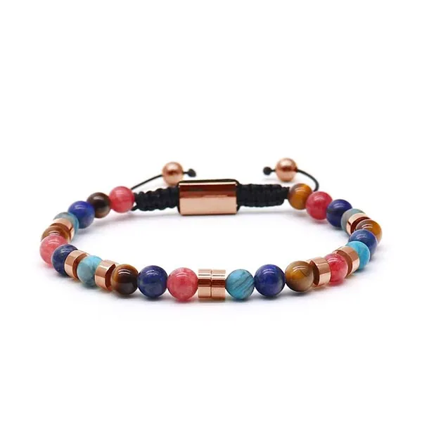 Vòng Đeo Tay Viya Jewelry VJ-BRV114 GD Premium Mixed Colour Macrame Natural Stone With Metal Charm, Stainless Steel Phối Màu Size 17.5cm