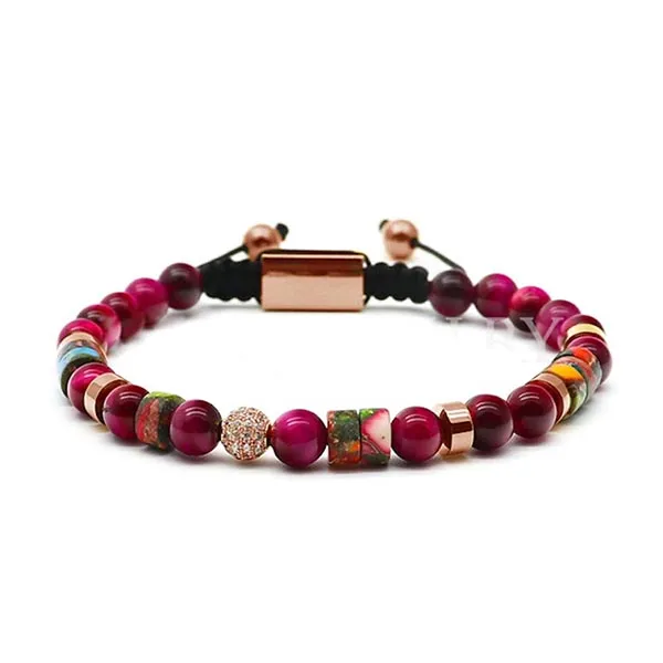 Vòng Đeo Tay Viya Jewelry VJ-BRV114 RG 6mm Rose Tiger Eye Beads, Stailess Steel Màu Hồng Size 17.5cm