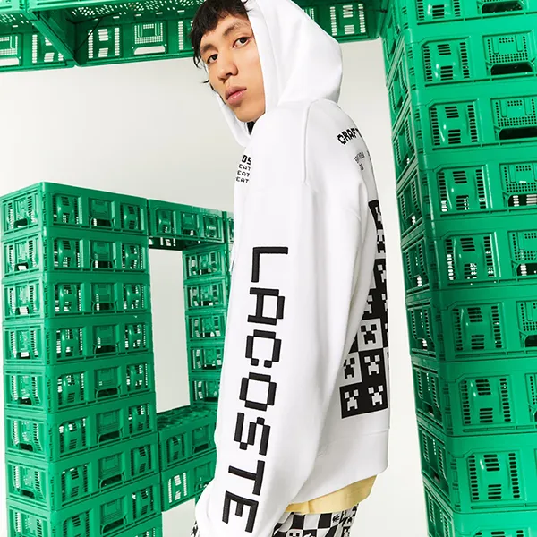 Áo Hoodie Nam Lacoste Men's L!VE x Minecraft Loose Fit Fleece SH3815 001 Màu Trắng Size XS - 1