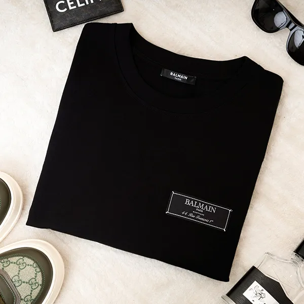 Áo Phông Nam Balmain Black With Logo Patch BH0EG000/JB540PA Tshirt Màu Đen Size M - Thời trang - Vua Hàng Hiệu