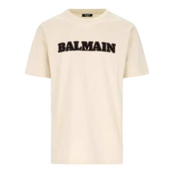 Áo Phông Nam Balmain White Cream With Logo Printed BH0EG000/BC52GPA Tshirt Màu Trắng Kem Size XS