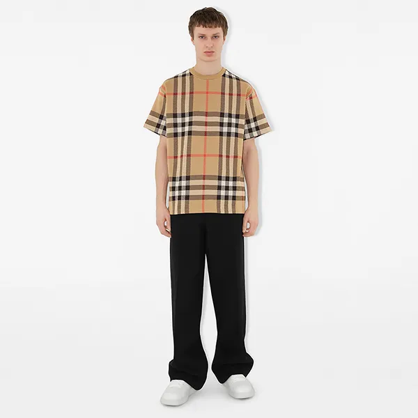 Áo Phông Nam Burberry Check Cotton T-Shirt 80726651 Màu Beige Size M