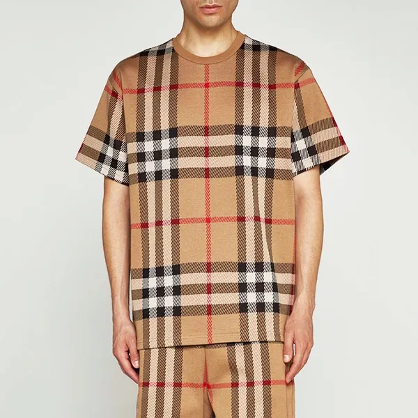 Áo Phông Nam Burberry Check Cotton T-Shirt 80726651 Màu Beige Size M