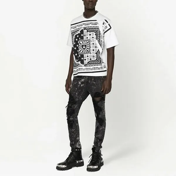 Áo Phông Nam Dolce & Gabbana D&G Banada Printed G8KBAT Tshirt Màu Trắng Size 46
