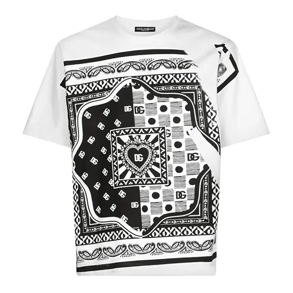 Áo Phông Nam Dolce & Gabbana D&G Banada Printed G8KBAT Tshirt Màu Trắng Size 46 - 1