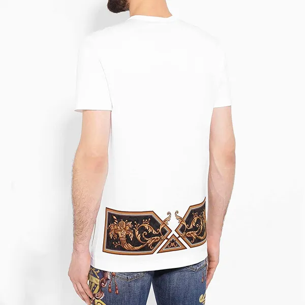 Áo Phông Nam Dolce & Gabbana D&G Baroque Logo G8KBAT Tshirt Màu Trắng Size 44