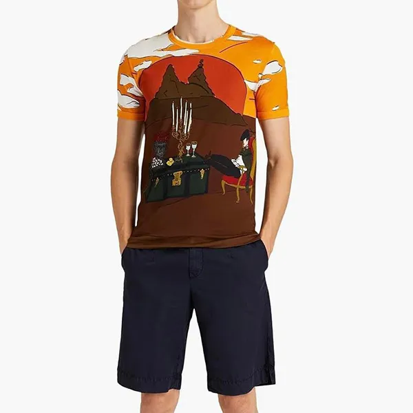Áo Phông Nam Dolce & Gabbana D&G Camiseta Multicolor Para Hombre G8GJ0T Tshirt Màu Nâu Vàng Size 44