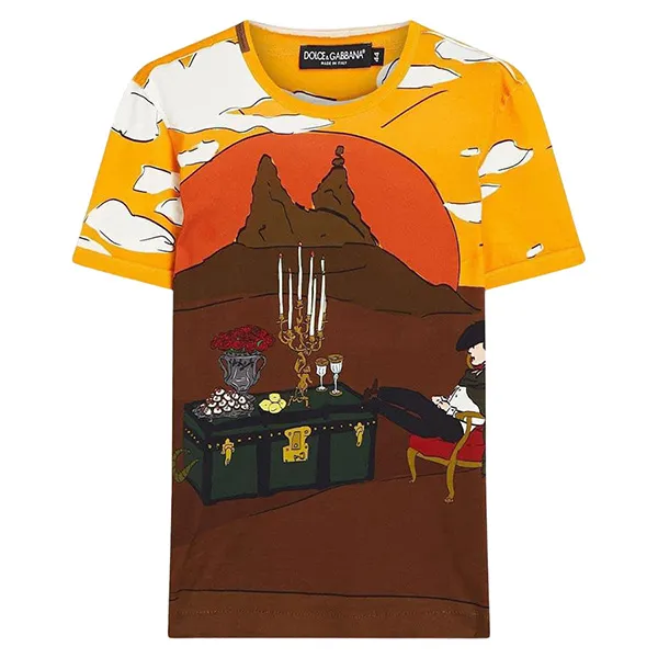 Áo Phông Nam Dolce & Gabbana D&G Camiseta Multicolor Para Hombre G8GJ0T Tshirt Màu Nâu Vàng Size 44 - 1