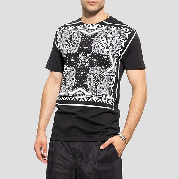 Áo Phông Nam Dolce & Gabbana D&G Logo Patterned G8KBAT Tshirt Màu Đen Trắng Size 44 - 3