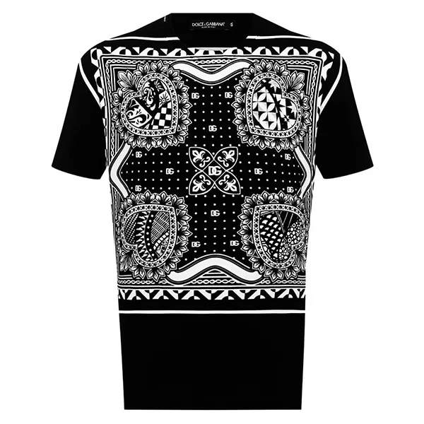 Áo Phông Nam Dolce & Gabbana D&G Logo Patterned G8KBAT Tshirt Màu Đen Trắng Size 44 - 1