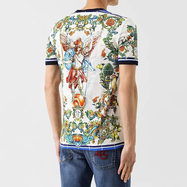 Áo Phông Nam Dolce & Gabbana D&G Multicolor Printed G8IV0T Tshirt Phối Màu Size 46 - 3