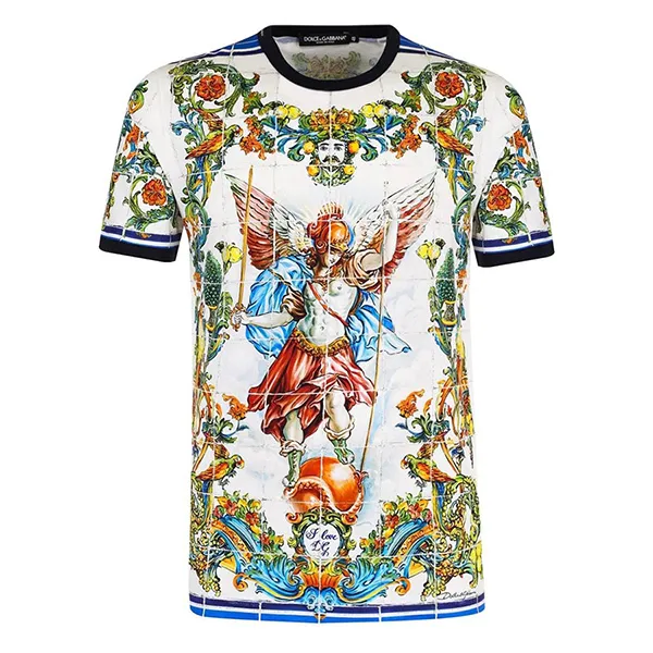 Áo Phông Nam Dolce & Gabbana D&G Multicolor Printed G8IV0T Tshirt Phối Màu Size 46 - 2