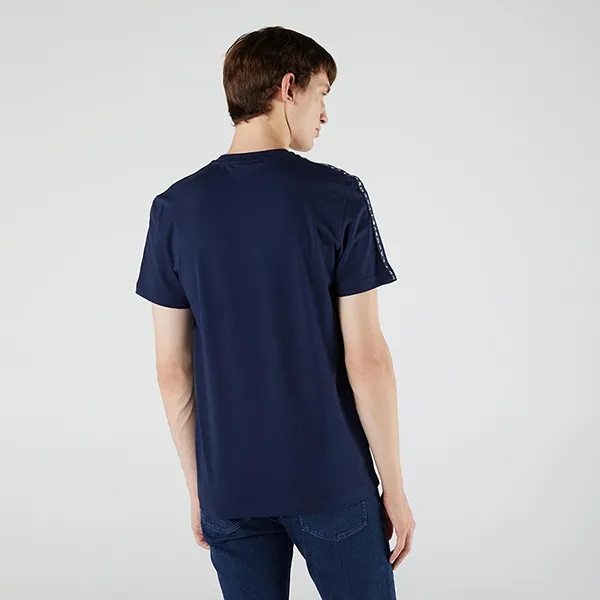 Áo Phông Nam Lacoste Men's Crew Neck Print Striped Cotton T-Shirt TH7079.423 Màu Xanh Navy Size 2