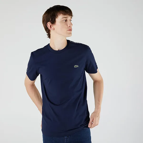 Áo Phông Nam Lacoste Men's Crew Neck Print Striped Cotton T-Shirt TH7079.423 Màu Xanh Navy Size 2