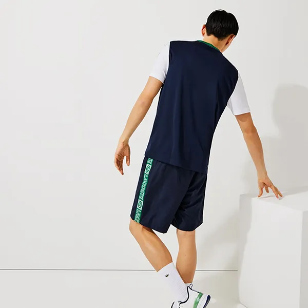 Áo Phông Nam Lacoste Men's Lacoste Sport Branded Bands Pique T-shirt TH0855 Màu Trắng/Xanh Size 3