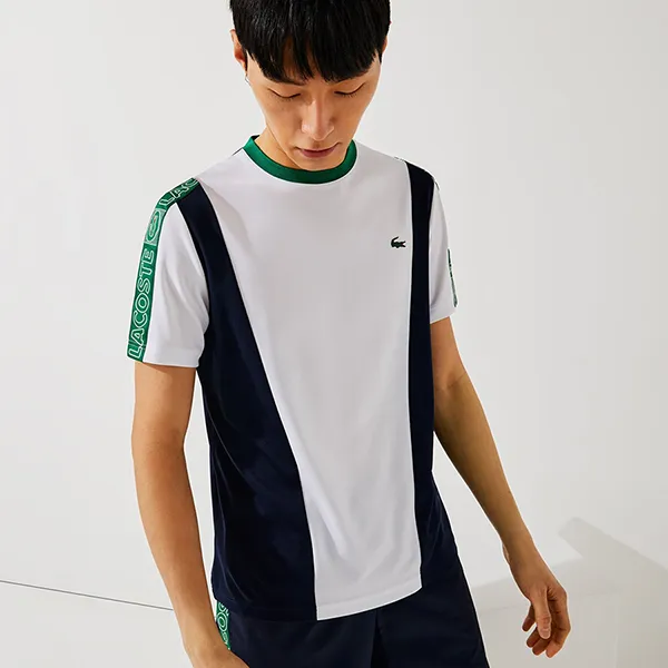 Áo Phông Nam Lacoste Men's Lacoste Sport Branded Bands Pique T-shirt TH0855 Màu Trắng/Xanh Size 3 - 3
