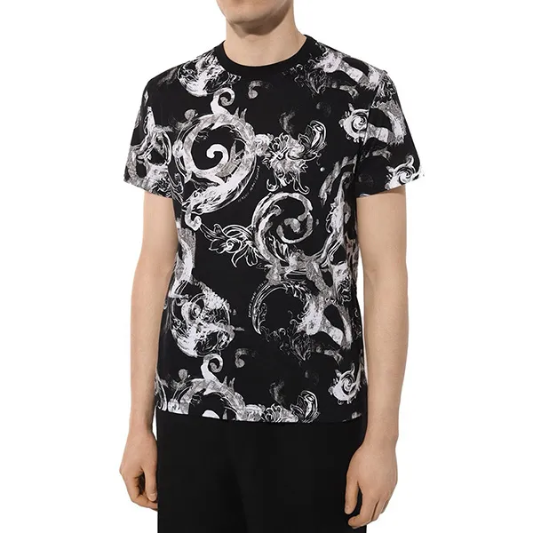 Áo Phông Nam Versace Jeans Couture Baroque-print Tshirt 76GAH6S0 Màu Đen Size S - 3