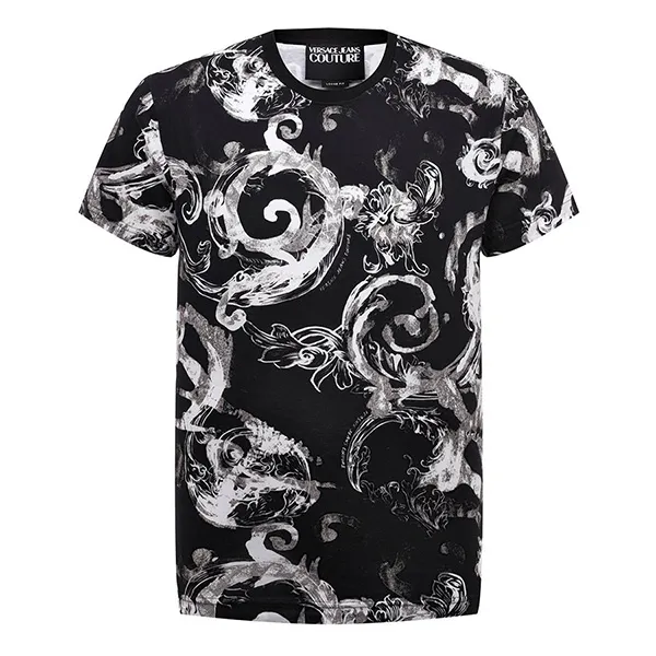 Áo Phông Nam Versace Jeans Couture Baroque-print Tshirt 76GAH6S0 Màu Đen Size S - 1