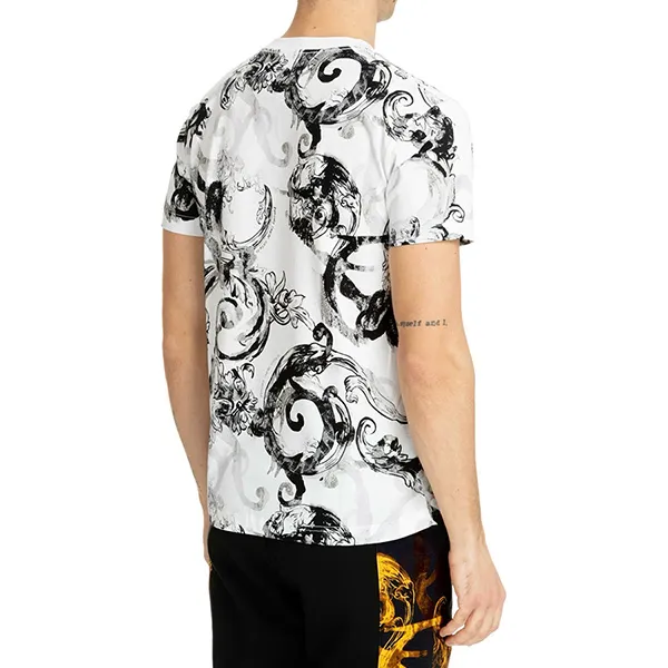 Áo Phông Nam Versace Jeans Couture Baroque-print Tshirt 76GAH6S0 Màu Đen Trắng Size S - 4